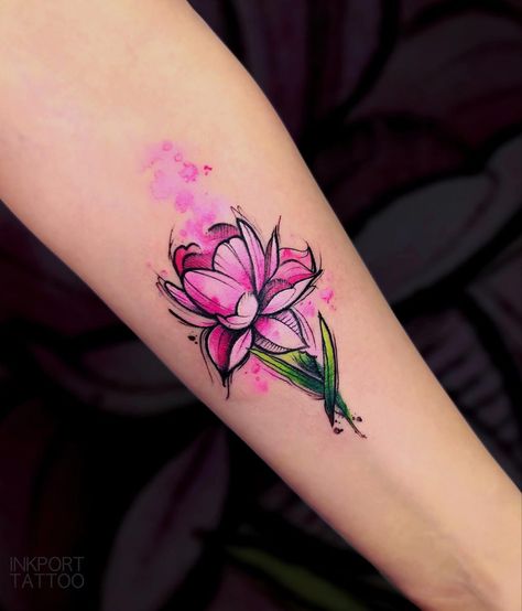 Watercolor Lotus Flower Tattoo, Korean Tattoo Ideas, Lotus Flower Tattoo Wrist, Purple Lotus Tattoo, Blue Lotus Tattoo, Pink Lotus Tattoo, White Lotus Tattoo, Watercolor Lotus Tattoo, Black Lotus Tattoo