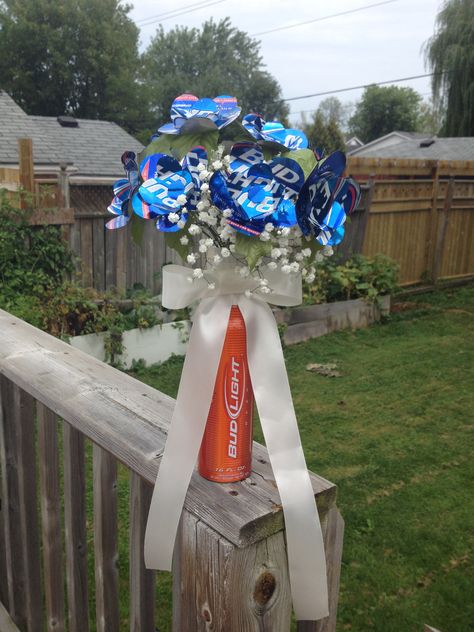 Bud light beer can wedding bouquet Beer Can Bouquet, Bud Light Beer, Beer Wedding, Crawfish Boil, Light Beer, Bud Light, Wedding Lights, Beer Can, Art Stuff