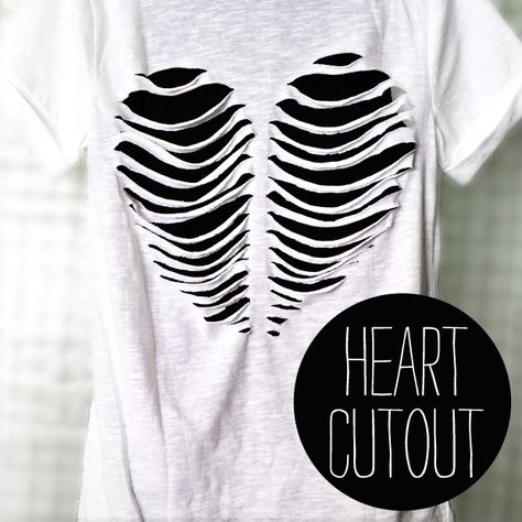 White Tee Mini Series: Cutout Heart | Make A Cute Thing Every Day Cut Up T Shirt, Cut Hoodies, Cut Shirt Designs, Diy Cut Shirts, Shirt Makeover, Cutout Shirts, Cut Up Shirts, Clothing Upcycle, Diy Heart