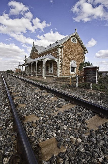 Train Station   ..rh Houses Australia, Australian Landscapes, Abandoned Train Station, Old Train Station, Abandoned Train, Outback Australia, Train Depot, Train Stations, Old Trains