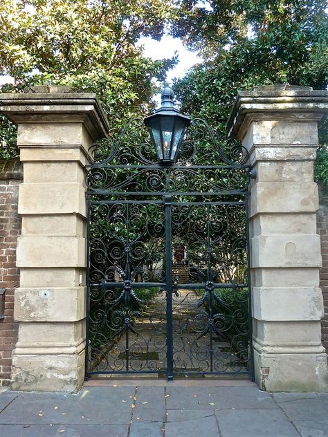 Outdoor Lighting | Gas lantern | Urban Electric Co. Cottage Courtyard, Charleston Gates, Estilo Charleston, Cobblestone Walkway, Shade Loving Shrubs, Secret Garden Ideas, Deck Cleaner, Plants Under Trees, Charleston Gardens