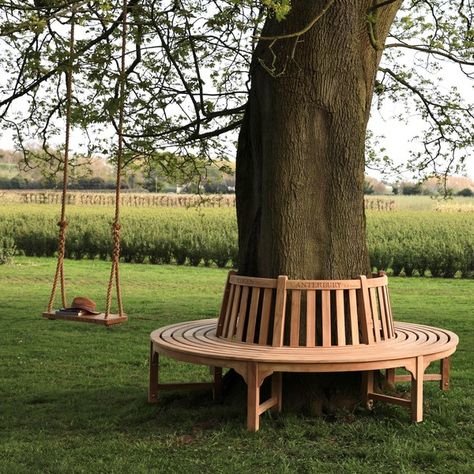 Circular Bench, Bench Around Trees, Teak Bench Outdoor, Tree Seat, Teak Garden Bench, Tree Bench, Pergola Lighting, Outdoor Aesthetic, Garden Makeover