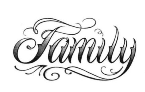 Family Tattoos Stencil, Family Text Tattoo, Family Font Tattoo, Family In Cursive Tattoo, Family Lettering Tattoo Design, Family In Different Fonts, Finger Tattoos Words, Family First Tattoo, Tattoo Name Fonts