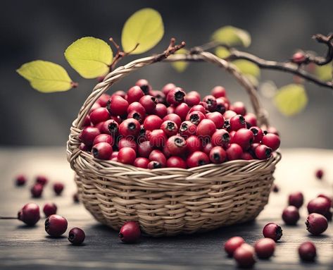 Ripe appetizing dogwood berries in an overflowing basket, AI stock photography Dogwood Berries, Vector Technology, Stock Photography, Stock Illustration, Diet, Technology, Fruit, Photography, Color