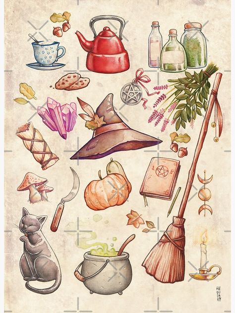 Witch Farm Kitchen $7.62 Witch Elements, Folk Witch, Herb Witch, Folk Magic, Pagan Art, Witch Art, Doll Maker, Watercolor Pattern, Metal Poster Displate