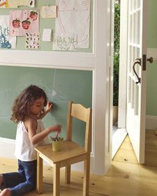 I think I want a wall like that for me. Colored Chalkboard Paint, Homemade Chalkboard Paint, Martha Stewart Organizing, Diy Chalkboard Paint, Make A Chalkboard, Paint Stirrers, Green Chalkboard, Diy Chalkboard, Chalkboard Wall