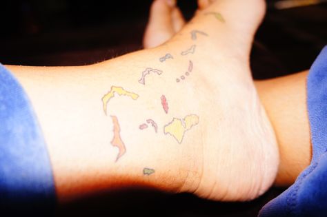 Islands of the Bahamas tattoo-Dream tattoo. I will get this. Bahamas Tattoo Ideas, Bahamas Tattoo, Hawaiian Island Tattoo, Tattoo Dream, Bahamas Flag, Island Tattoo, Tree Tattoos, Skeleton Hand Tattoo, Palm Tree Tattoo