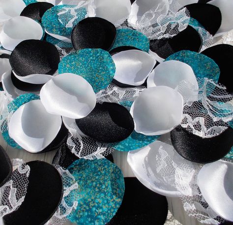 Teal Black White Wedding Rose Petals Sweetheart Table Scatter | Etsy Sweet 16 Decor, Wedding Rose Petals, Bridal Decor, Petal Toss, Flower Girl Petals, Rose Petals Wedding, White Lace Fabric, Wedding Rose, Bridal Decorations