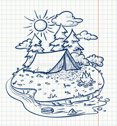 Camping Landscape, Camping Tattoo, Camping Drawing, Cute Camping, Pola Tato, Photography Outfits, Nature Art Drawings, Camping Photography, Ideas Photography