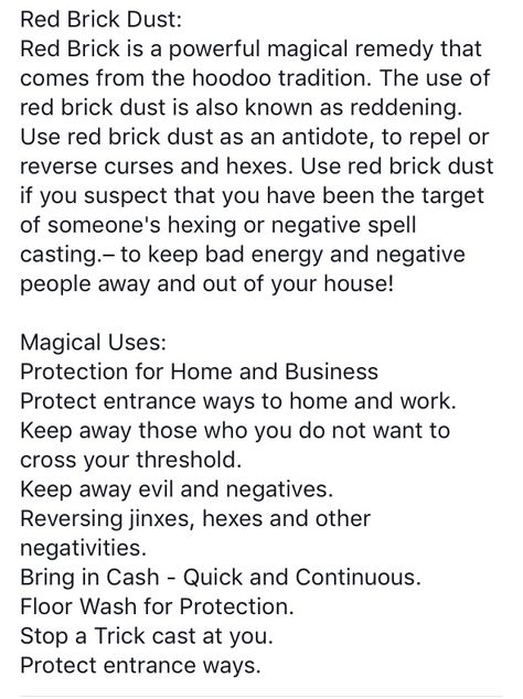 Red Brick Dust, Brick Dust, Hoodoo Magic, Hoodoo Conjure, Hoodoo Spells, Witch Herbs, Voodoo Hoodoo, Moon Journal, Magic Spell Book