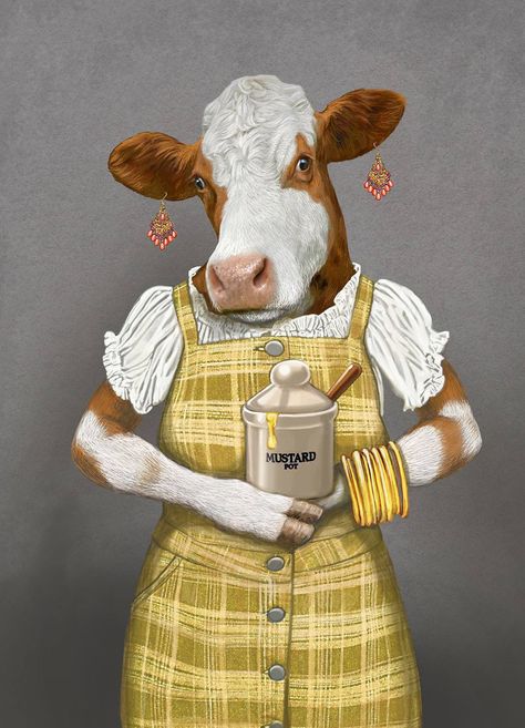 BOB VENABLES Personified Animals, Emily Beecham, Cow Painting, Cow Art, A Cow, Arte Animal, Animal Heads, Kefir, Animal Paintings