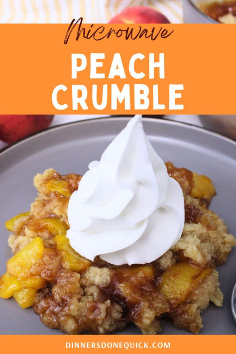 Enjoy the comforting flavors of Microwave Peach Crumble, a quick and easy homemade dessert perfect for any occasion. Made with fresh peaches and a buttery crumble topping, this delightful treat is ready in minutes and will satisfy your sweet tooth. Top it with a dollop of whipped cream or a scoop of vanilla ice cream! Pin to try it today and enjoy a warm, delicious peach crumble straight from your microwave! #PeachCrumble #MicrowaveDessert #QuickRecipes #EasyDesserts Microwave Cobbler, Microwave Peach Crisp, Peach Dish, Peach Desserts Easy, Peach Cobbler With Bisquick, Fresh Peach Cobbler, Easy Homemade Desserts, Microwave Dessert, Cobbler Easy