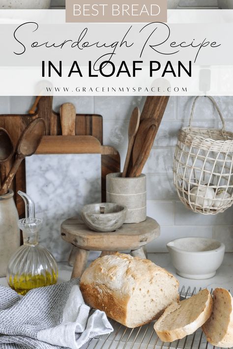 Learn how to make a rustic, no-knead loaf pan sourdough bread with this delicious recipe! Perfect for a sourdough novice- no special tools! #sourdough #sourdoughbread #sourdoughloaf #homemadebread #sourdoughrecipe #freshbread #breadrecipe Sourdough In A Loaf Pan, Baking Powder Recipe, Spoon Bread, Making Sourdough Bread, Yeast Bread Recipes, Breads & Buns, Bread Ingredients, Sourdough Baking, Sourdough Bread Recipe