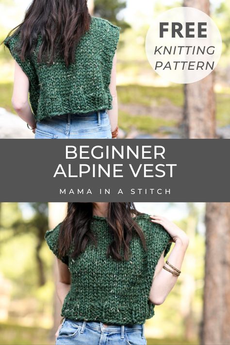 Easy Alpine Vest Knitting Pattern – Mama In A Stitch Free Knitting For Beginners, Beginner Knit Vest Pattern Free, Knitting A Vest For Beginners, Knit Sweater Vest Tutorial, How To Knit A Vest, Knitted Sweater Vest Patterns Free For Women, Womens Vest Knitting Patterns, How To Knit A Sweater Vest, Free Knitting Patterns For Women Vest