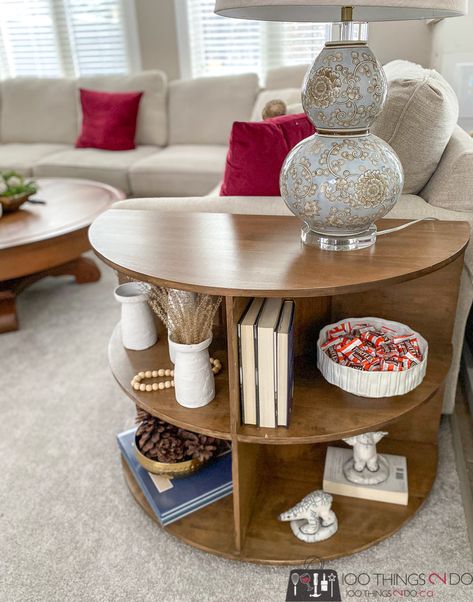 Half-round side table - 100 Things 2 Do Half Circle End Table, Half Circle Side Table, Half Moon Side Table, Round Side Table Decor Living Room, Round Side Table Decor, Circle Side Table, Side Table Decor Living Room, Half Round Table, Half Circle Table