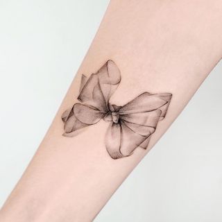 Arrow Tattoos For Women, Bow Tattoo Designs, Fake Skin, Korean Tattoos, Ribbon Tattoos, Bow Tattoo, Chest Tattoos For Women, Arrow Tattoos, New School Tattoo