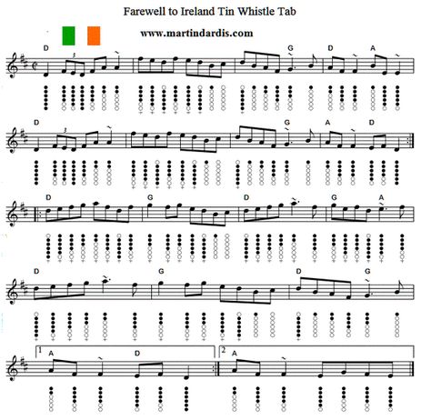 Farewell To Ireland Tin Whistle Sheet Music Irish Flute Sheet Music, Tinwhistle Music, Tin Whistle Notes, Bagpipe Sheet Music, Irish Tin Whistle, Bagpipes Music, Irish Flute, Tin Whistles, Irish Folk Songs