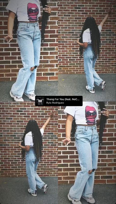 instagram layout. fly girl. black girl. outfit inspo. back to school. paris filter. new york filter. instagram story. school outfit inspo. first day of school. baggy jeans. passion twists. boho passion twists. graphic tee.
crop top. jordan 4. taupe haze jordan 4. ski mask t shirt. Simple Baddie Outfits, Tuff Fits, Streetwear Outfit Ideas, Fly Outfit, Winter Streetwear, Sister Outfits, Effortlessly Chic Outfits, Shein Outfits, Outfit Inspo Casual