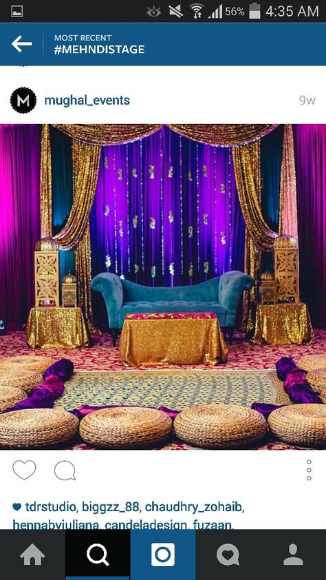 Mehndi decor                                                                                                                                                     More Arabian Theme, Asian Wedding Decor, Arabian Nights Theme, Arabian Nights Party, Mehendi Decor Ideas, Seating Plans, Moroccan Theme, Hindu Ceremony, Style Salon