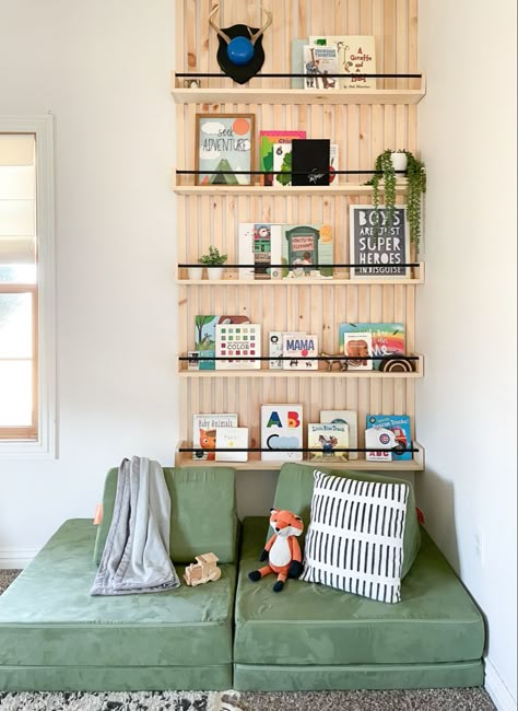 Diy Slat Wall, Toddler Playroom, Toddler Boys Room, Playroom Design, Toddler Rooms, Shared Room, Toddler Bedrooms, Playroom Ideas, Slat Wall