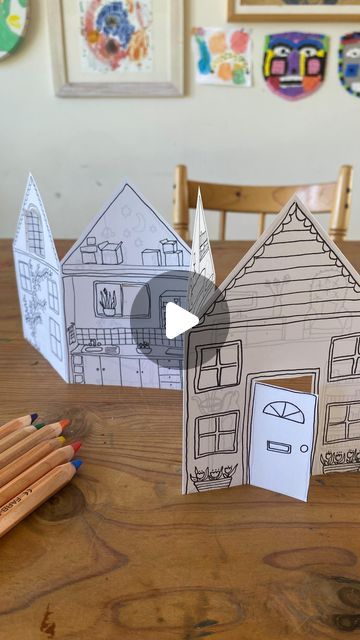 Folding House Paper, Doll House Drawing, Drawing Mini, House Drawing For Kids, Folding House, Kids Craft Ideas, Mini Houses, Instagram Drawing, Paper Doll House