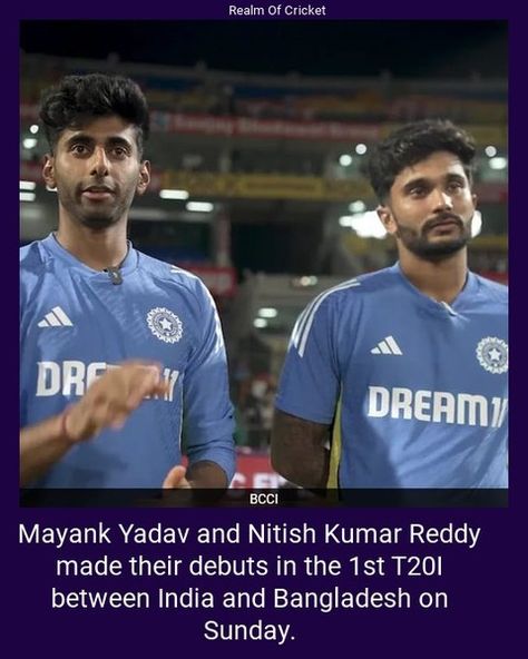 Mayank Yadav and Nitish Kumar Reddy made their debuts in the 1st T20I between India and Bangladesh on Sunday. #cricket #sports #cricketnews #sportsnews #cricketupdates Nitish Kumar, Cricket Update, Cricket News, Sports News, India, Sports, Quick Saves