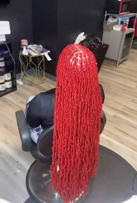 Red Faux Locs Hairstyles, Red Boho Soft Locs, Red Soft Locs Black Women, Soft Locs Red, Red Hair Styles For Black Women, Red Soft Locs, Red Hairstyles For Black Women, Hairstyles For Red Hair, Red Hair Braids