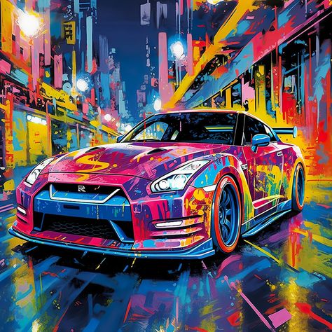 Car Graffiti, Gtr 35, Car Animation, Nissan Gtr R34, Gtr Car, Urbane Kunst, Gtr R34, Graffiti Street Art, Anime Drawing Books