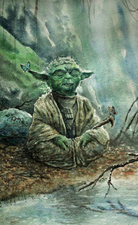 MASTER YODA MEDITATING Jedi Grand Master, Jedi Master Yoda, Yoda Art, Star Wars Painting, Master Yoda, Star Wars Tattoo, Jedi Master, Star Wars Yoda, Star Wars Fan Art