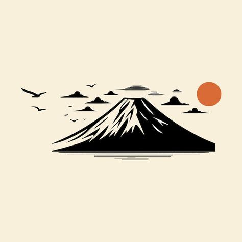 Mt fuji sunrise and seagulls vector illu... | Premium Vector #Freepik #vector #mt-fuji #mount-fuji #fuji-mountain #fujisan Mt Fuji Illustration, Mount Fuji Illustration, Gunung Fuji, Fuji Mountain, Monte Fuji, Mont Fuji, Mt Fuji, Mount Fuji, Iconic Photos