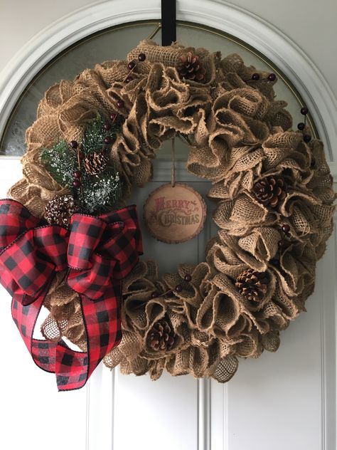 Buffalo plaid rustic burlap Christmas/ winter wreath. Origami Christmas Wreath, Buffalo Plaid Wreath, Plaid Wreath, Christmas Burlap, Burlap Christmas Wreath, Christmas Origami, Burlap Christmas, Xmas Wreaths, Buffalo Plaid Christmas