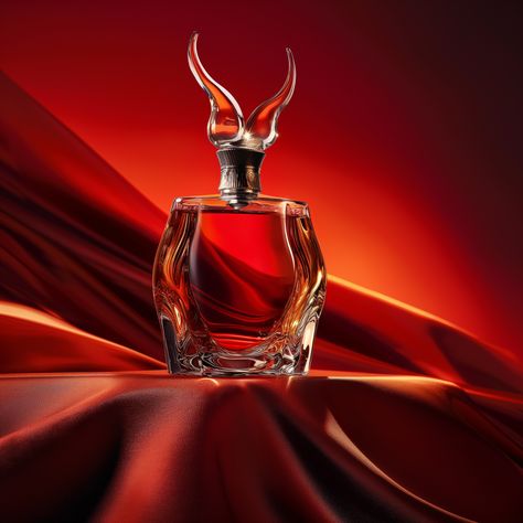 Elegance in Flames: Luxurious Red Perfume Bottle on Silk Perfume Ads Creative Design, Perfume Concept Photography, Perfume Bottle Concept, Red Perfume Bottle Photography, Opulent Red Lattafa, Vintage Diamond Bracelet, Red Perfume Bottle, Red Perfume, Expensive Perfume