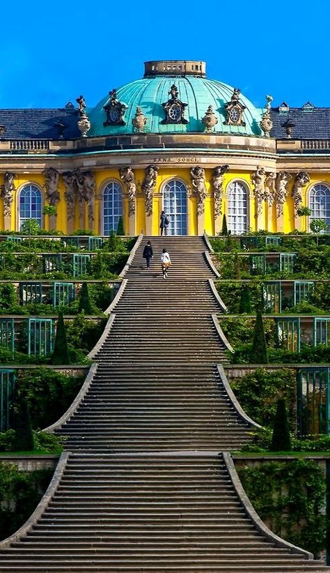 Sanssouci Palace, Sanssouci Park (a UNESCO World Heritage site), Potsdam, Germany Sanssouci Palace, German Things, Grand Architecture, Potsdam Germany, Large Building, Europa Park, Europe Germany, Summer Palace, Voyage Europe