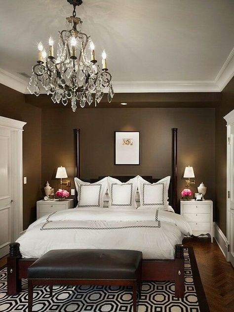 Romantic Master Bedrooms | Cozy and romantic master bedroom | For the Home Layout Editorial, Bedroom Traditional, Brown Bedroom, Brown Walls, Traditional Bedroom, South Shore, Master Bedrooms Decor, Remodel Bedroom, White Bedroom