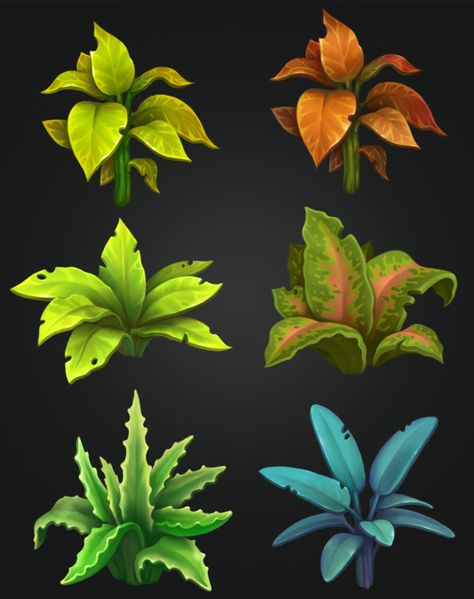 Space Plants Concept Art, Foliage Concept Art, Stylized Game Art, Isometric Plants, Stylized Environment Concept Art, Game Assets Concept Art, Plants Concept Art, Plant Concept Art, Leaf Digital Art