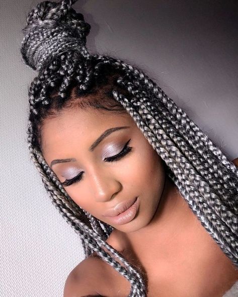 Gray Braids For Black Women, Grey Braids Hairstyles, Black And Grey Braids, Grey Hair Braids Black Women, Colorful Braids For Black Women, Gray Box Braids, Gray Braids, Grey Braids, Grey Box Braids