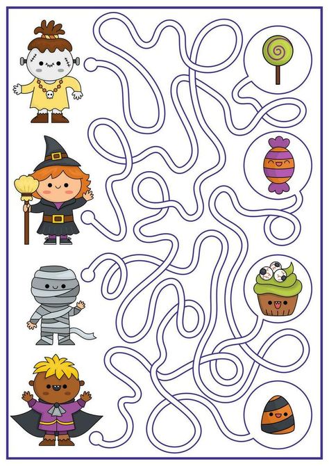 Maze Worksheet Preschool, Halloween Maze Printable, Labirint For Kids, Maze For Kids Preschool, Maze For Kids, Labyrinth Game, Halloween Maze, Trick Or Treat Costume, Maze Worksheet