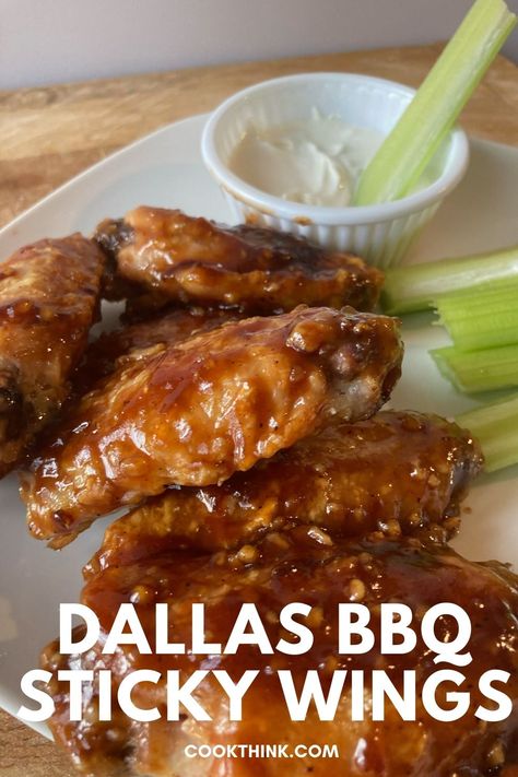 Sticky Wings Sauce Recipe, Dallas Bbq Sticky Wings Recipe, Wings Sauce Recipe, Wings Baked In The Oven, Best Wing Sauce, Honey Wings Recipe, Sauce For Baked Chicken, Sticky Wings Recipe, Chicken Wings Baked