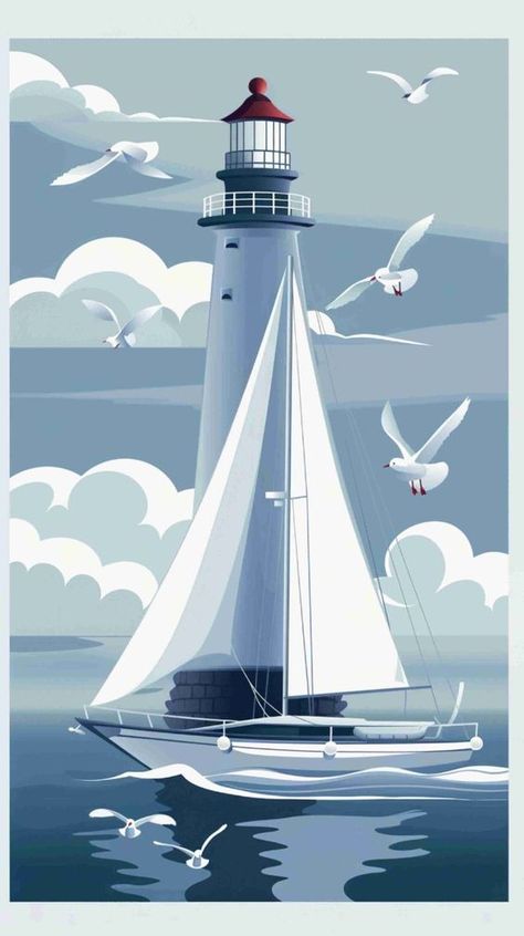 Sailing Wallpaper, Boats Illustration, Sailing Painting, Boat Illustration, Sailing Art, Sailboat Art, 4k Hd Wallpaper, Lighthouse Painting, Lighthouse Art