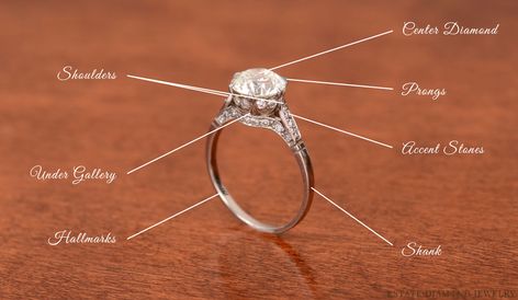 Anatomy Of A Ring, Parts Of A Ring, Low Profile Engagement Rings, Estate Diamond Jewelry, Buying An Engagement Ring, Halo Setting, Modern Ring, Vintage Engagement, One Ring