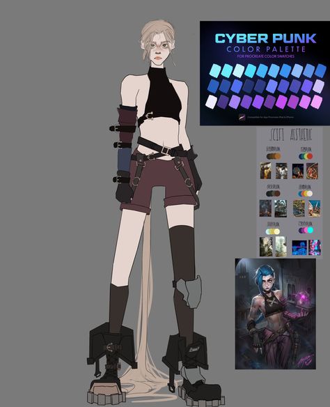 Arcane Body Base, Arcane Outfits Aesthetic, Arcane Outfit Ideas Oc, Jinx Outfit Ideas, Arcane Outfits Oc, Jinx Inspired Outfit, Arcane Inspired Outfits, Arcane Oc Outfits Female, Arcane Outfit Ideas