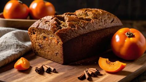 persimmon-bread-recipe-a-seasonal-delight-for-fall Hachiya Persimmon Recipes, Fuyu Persimmon Recipes, Persimmon Bread Recipe Easy, Persimmon Bread Recipe, Best Buns, Fuyu Persimmon, Persimmon Bread, Persimmon Recipes, Breakfast Goodies