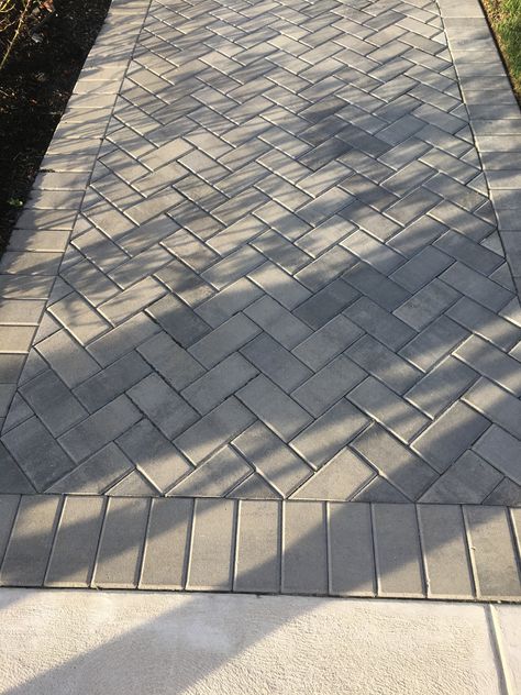 Garden Road Walkways, Paved Walkway Ideas, Pavers For Driveway Border, Concrete Driveway With Paver Border, Bluestone Walkway With Border, Widening Driveway With Pavers, Belgard Victorian Pavers, Driveway Pavers Design, Paver Walkway Diy