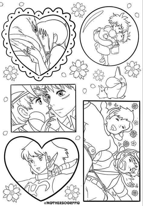 Ghibli Colouring Pages, Ghibli Lineart, Ghibli Coloring Pages, Studio Ghibli Coloring Pages, Ghibli Love, Castle Coloring Page, Studio Ghibli Tattoo, American Traditional Tattoo Ideas, Traditional Tattoo Ideas