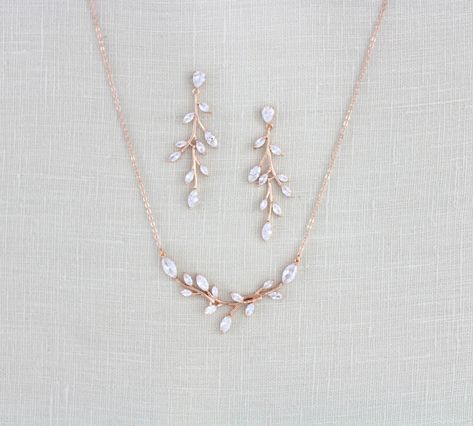 Royal Closet, Bridal Backdrops, Rose Gold Bridal Jewelry, Rose Gold Bridal Earrings, Rose Gold Wedding Jewelry, Dainty Wedding, Gold Bridal Necklace, Backdrops Necklace, Wedding Necklaces