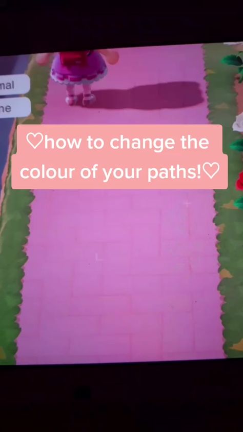 how to change your path colour! #nintendo #houseoftiktok #switch #soft #pink #paths #acnh #newhorizons #animalcrossing #fypage Acnh Pink Path Designs, Path Codes Acnh, Paths Acnh, Path Acnh, Codes Acnh, Wood Path, Acnh Inspiration, Path Design, Animal Crossing