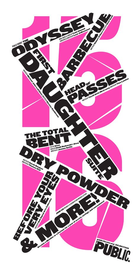 Text Motion, The Public Theater, Theater Posters, Paula Scher, Public Theater, 타이포그래피 포스터 디자인, Typography Branding, Tshirt Printing Design, Typography Poster Design