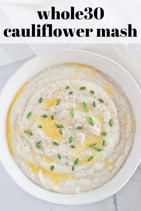 Whole30 Cauliflower Mash is smooth and creamy just like mashed potatoes while also being perfect for paleo, low carb and keto diets. Made with coconut milk for a velvety consistency that's the perfect accompaniment to any healthy dinner. #finishedwithsalt #whole30 #whole30recipes #cauliflower #mashedpotatoes #keto #lowcarb | finishedwithsalt.com Substitute For Mashed Potatoes, Aip Veggies, Paleo Mashed Cauliflower, Gut Protocol, Cauliflower Mashed, Mashed Cauliflower Recipe, Creamy Mashed Cauliflower, Paleo Cauliflower, Salt Recipes