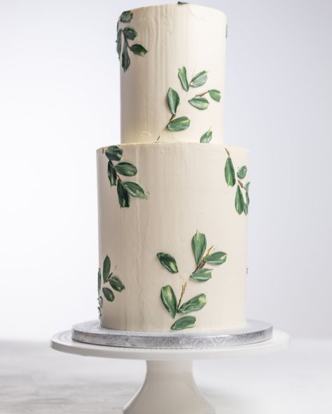 Bardez Cakes 2 Tier Wedding Cake Eucalyptus, Cake Decorating Plants, Eucalyptus Cake Decor, Wedding Cake Eucalyptus, Cake Frosting Designs, Botanical Cake, 2 Tier Wedding Cakes, Leaf Cake, Italian Buttercream