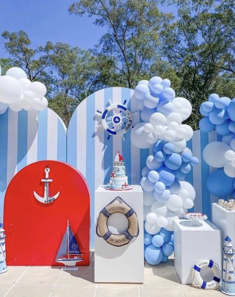 1st Birthday Boy Themes, Sailor Baby Showers, Baby Birthday Party Theme, Sailor Baby, Deco Ballon, Nautical Birthday Party, Happy Birthday Decor, Boys 1st Birthday Party Ideas, Airplane Birthday Party